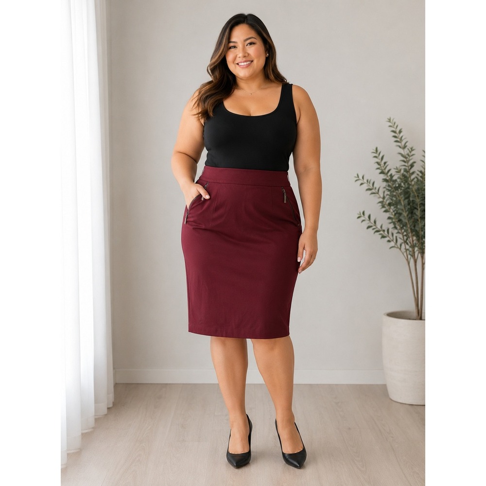 Kasper Burgundy Pencil Skirt with Zipper Pockets Career Office Size 14 NWT